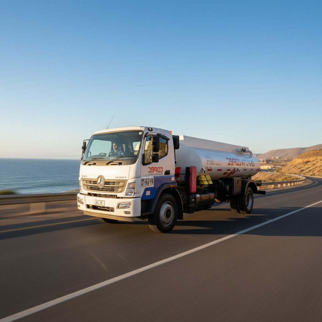 Clean white medium-sized fuel delivery truck
